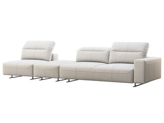 Modern white leather modular sofa with adjustable backrest. 3d render