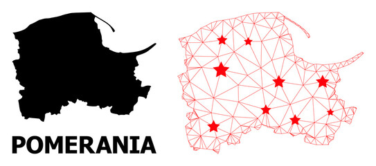2D polygonal and solid map of Pomerania Province. Vector model is created from map of Pomerania Province with red stars. Abstract lines and stars are combined into map of Pomerania Province.