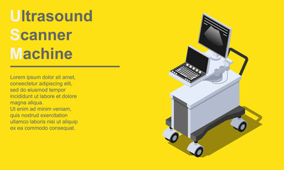 Medical ultrasound sonogram diagnostic machine isometric vector illustration.