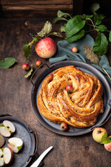 Twisted pie with apple and cinnamon filling