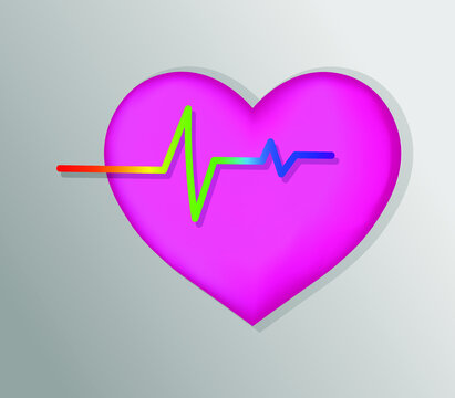 Multi-colored heart and heart rate icon, vector. Icon for a poster, textbook, book, or business.