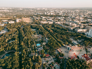 Aerial view of gorky park and the ferris wheel in kharkiv