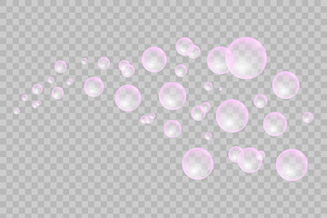 Soap bubbles on a transparent background. Shampoo foam. Realistic bubbles