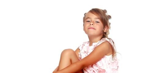 Portrait of a little girl close-up.Isolated on white background.