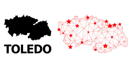 Network polygonal and solid map of Toledo Province. Vector model is created from map of Toledo Province with red stars. Abstract lines and stars form map of Toledo Province.