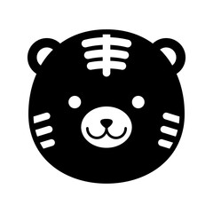Illustration of a Tiger. Face icon. silhouette icon.
シルエットアイコン　とら　トラ　虎　寅　動物　顔　干支　アイコン　黒