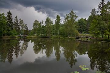 Fototapeta na wymiar The old pond in the estate 