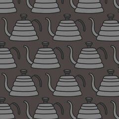 coffee kettle seamless doodle pattern, vector color illustration