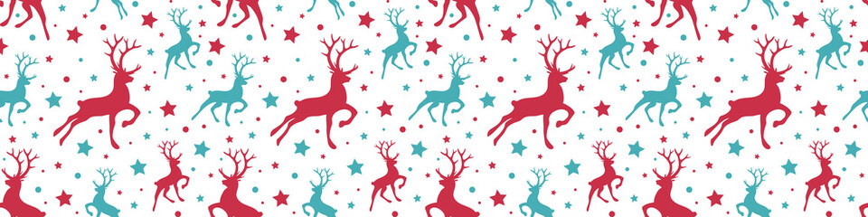 Fototapeta premium Christmas seamless pattern with reindeers. Wrapping paper. Vector