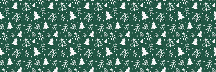 Seamless pattern with Christmas icons. Abstract trees. Vector