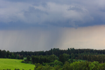 Whaet harvest is close, a storm with heavy rain is coming up, Thuringia, Germay