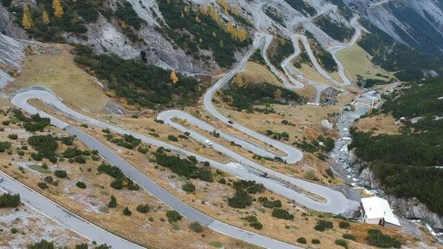 Flight over alpine pass road