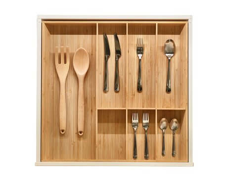 Kitchen Utensil Cutlery Drawer Organizer Tray With Simple Set Of Tools, Minimalist Order