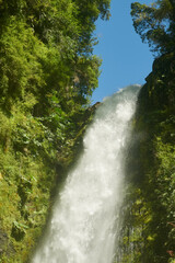 Salto las Cascadas falls at Llanguihue lake and Osorno Volcano, Puerto Varas, Chile, South America.