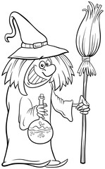 witch Halloween character cartoon coloring book page