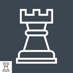 Chess Rook Related Vector Thin Line Icon. Isolated on Black Background. Editable Stroke. Vector Illustration.