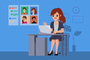 Employees are working from home and meeting with conference. New normal lifestyle people in job.