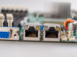 connectors for connecting LAN Internet cable on the computer's motherboard, dual connector,...