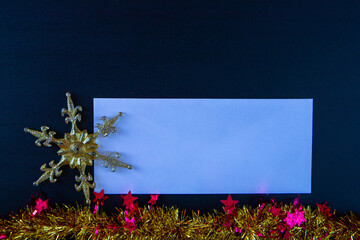 Christmas greeting card mockup. Minimal flat lay style composition, top view, copy space.