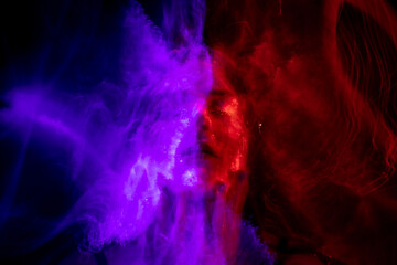 lightpainting portrait, new art direction, long exposure photo without photoshop, light drawing at long exposure	