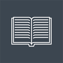 Book related vector thin line icon. Open book with lines. Isolated onblack background. Editable stroke. Vector illustration.