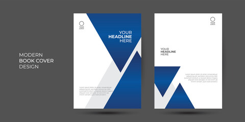 Modern blue and grey design template for poster flyer brochure cover. Graphic design layout with triangle graphic elements and space for photo background. Blue cover design