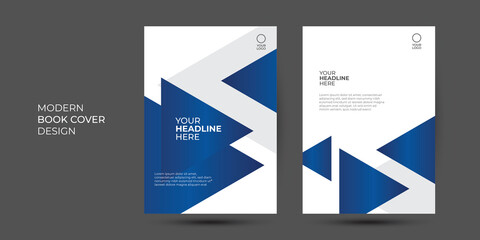 Modern blue and grey design template for poster flyer brochure cover. Graphic design layout with triangle graphic elements and space for photo background. Blue cover design