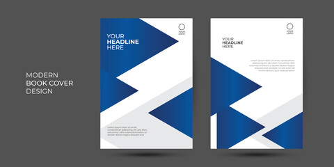 Modern blue and grey design template for poster flyer brochure cover. Graphic design layout with triangle graphic elements and space for photo background. Blue cover design
