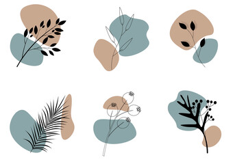 Autumn set of leaves, branches and berries. Bright, abstract template for banner,
postcards, posters. Vector illustration.