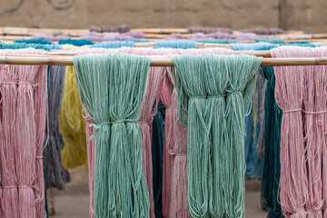 Hand dyed alpaca thread in an artisanal workshop in Peru