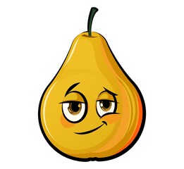 Pear cartoon. Comical face. Vector illustration. Fruit with eyes.