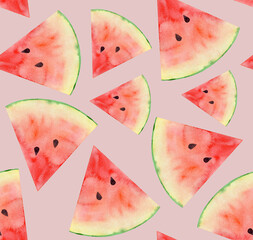 watermelon slices background.  realistic image. hand-drawn. typography, textiles pillows, dresses, curtains, notepads, designer paper. watermelon holiday