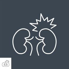 Kidney pain related vector thin line icon. Isolated on black background. Editable stroke. Vector illustration.