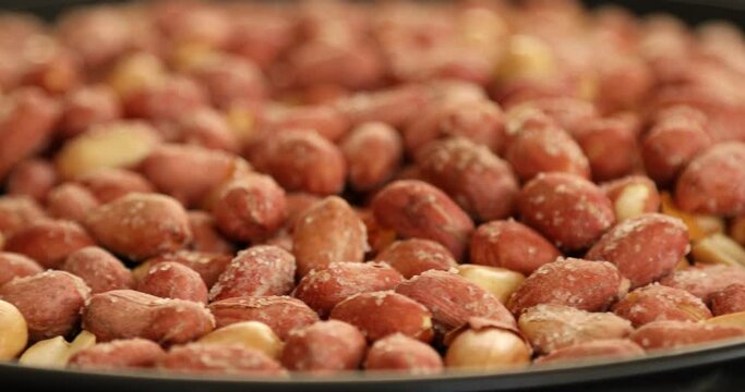 Salted peanut rotating close up shot