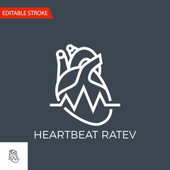 Heartbeat Ratev Thin Line Vector Icon. Flat Icon Isolated on the Black Background. Editable Stroke EPS file. Vector illustration.