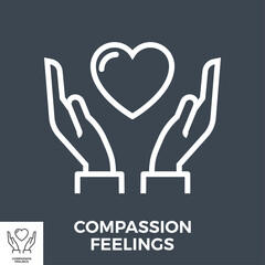 Compassion Feelings Thin Line Vector Icon Isolated on the Black Background.