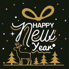 Happy new year 2021 with reindeer and pine trees design, Welcome celebrate and greeting theme Vector illustration