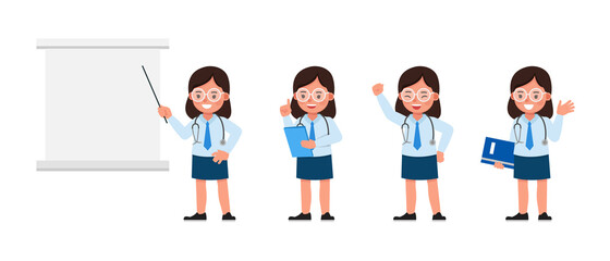 Girl kid doctor vector character design. Presentation in various action with emotions. no2