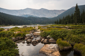 Fototapeta na wymiar Landscape view of a beautiful lake in the Mount Evans wilderness in Colorado.