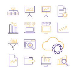 Data analysis line style set of icons vector design