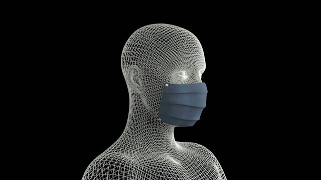 A computer graphics of a man with a medical mask