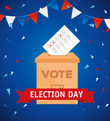 Elections day vote box with paper design, government theme Vector illustration