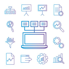 Data analysis gradient style set of icons vector design
