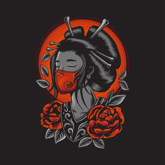 Japanese geisha culture illustration with mask