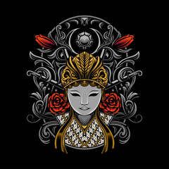 Illustration of javanese culture mask with detailed ornament