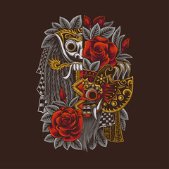 Barong and Rangda illustrations typical of Balinese Indonesian culture