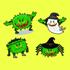 Set of corona monsters halloween party