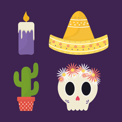 Mexican day of the dead icons collection vector design