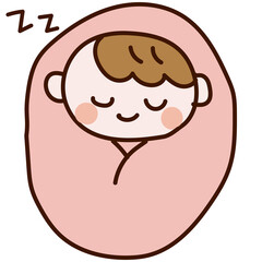 おくるみで眠る赤ちゃん_ピンク