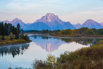 Foto op Plexiglas Tetongebergte Landscape view of the sunrise in Grand Teton National Park as seen from Oxbow Bend (Wyoming).